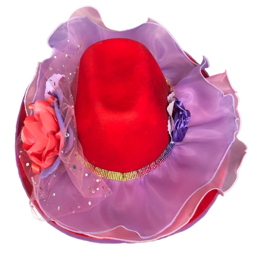 Handcrafted Fairy Vibe Red Gorgeous Tulle Ruffles Embellished Girls Hat NEW - Picture 3 of 6